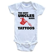 The Best Uncles Have Tattoos Funny Onesie - Tattoo Gun Niece Nephew One Piece Baby Bodysuit, 0-3 Months White