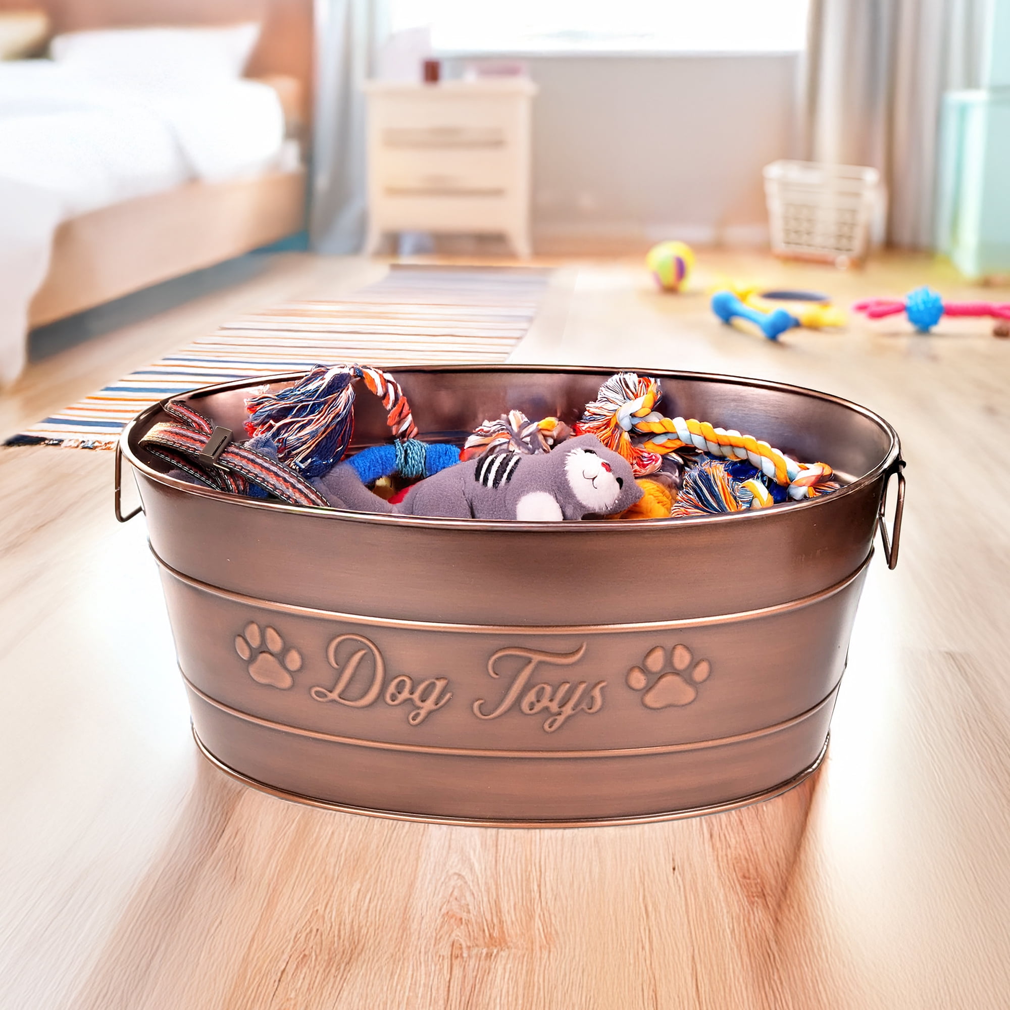 BREKX Home + Party Metal 1-Piece Toy Bin Set in Bronze Dog Toys Design Oval