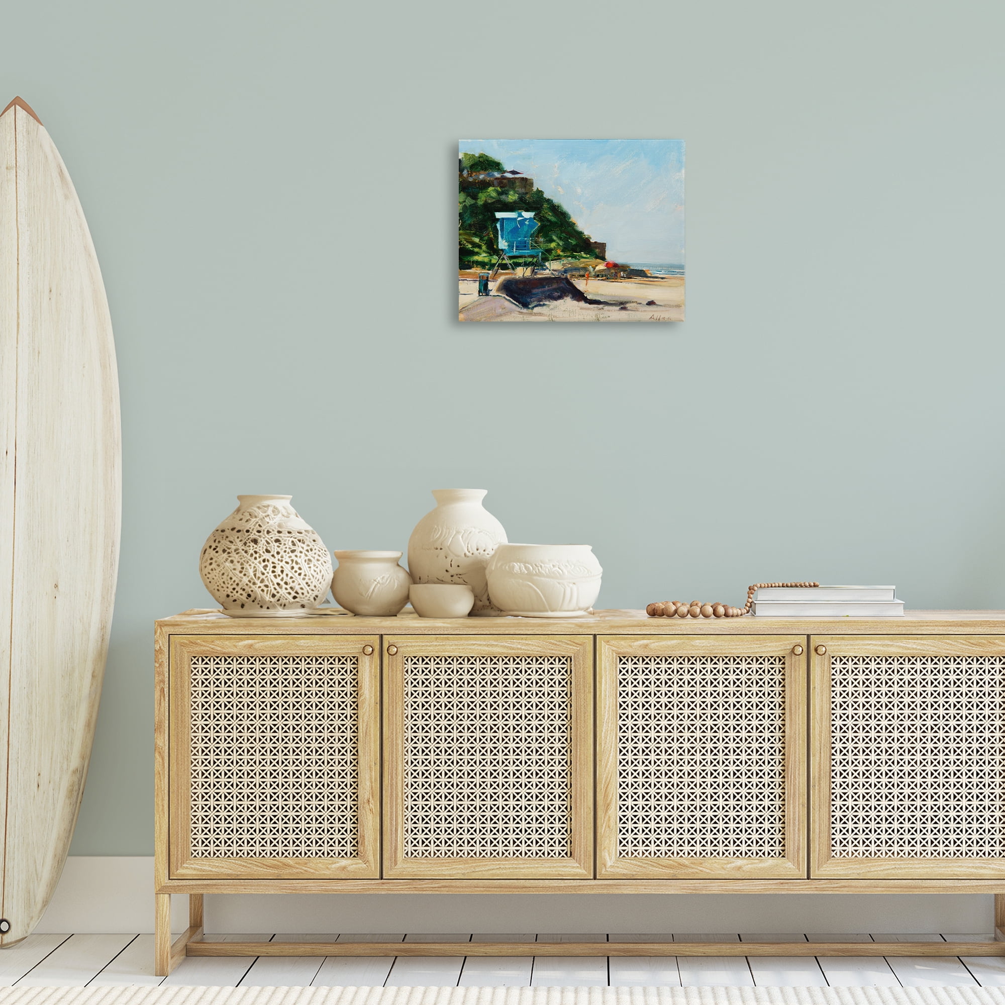 Stupell Industries Beach Guard Tower Landscape & Nature Painting Wrapped Canvas Art Print Wall Art, 20 x 16