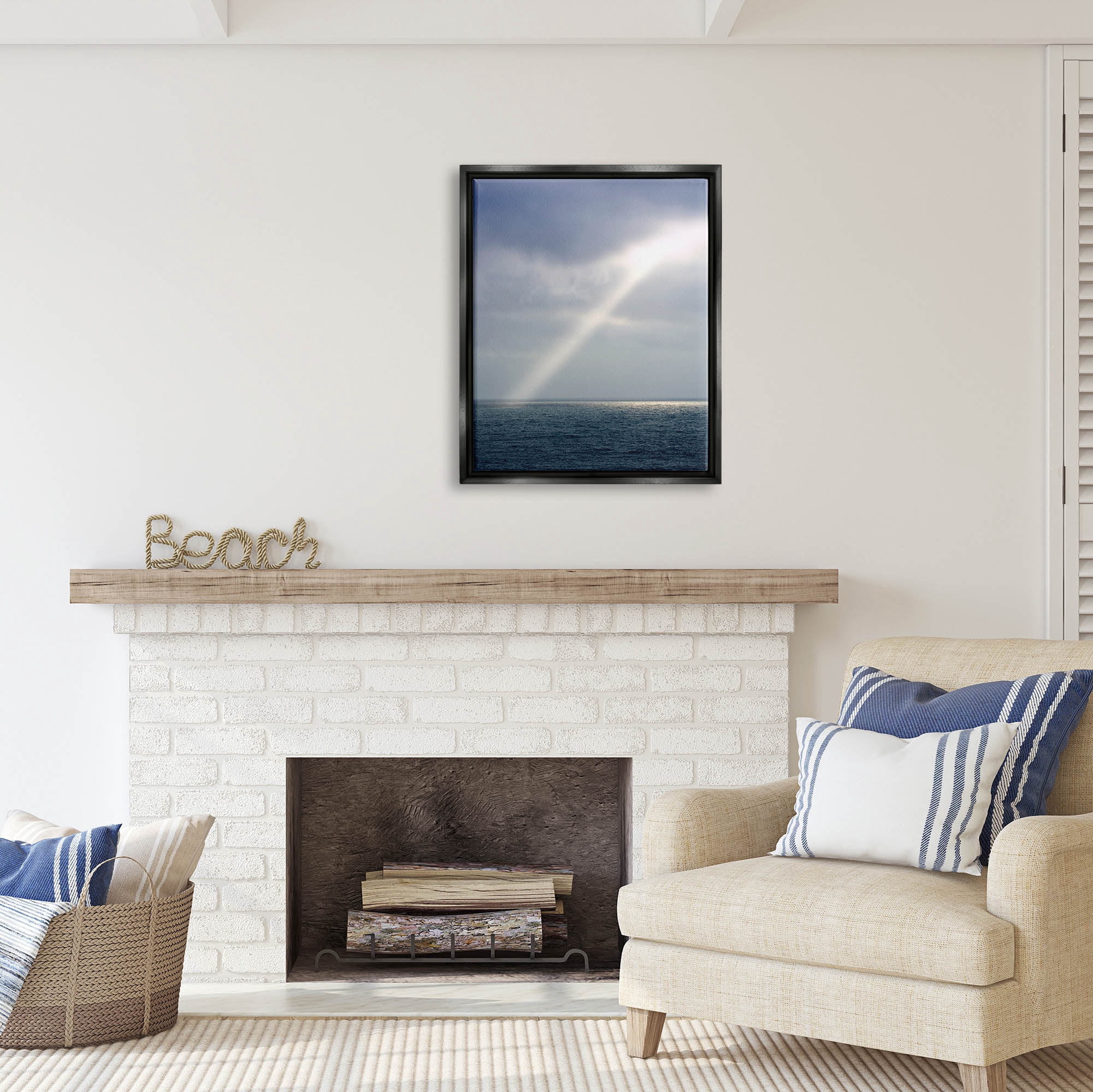 Stupell Industries Sun Rays Shining Ocean Clouds Coastal Photography Black Floater Framed Art Print Wall Art