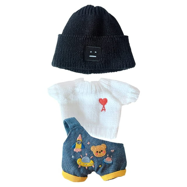 Niannyyhouse Muñeco de Peluche de 7,8 Pulgadas/20 cm, Figuras de Peluche, Juguetes, Ropa, Sombrero, suéter de Floret, Vestir (Negro)