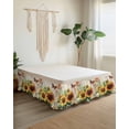 thumbnail image 2 of Watercolor Sunflower Butterfly Bed Skirt King Size 18" Drop Vintage Letter Texture Ruffled Wrap Around Bed Skirts Adjustable Elastic Bedskirt Dust Ruffle for King Size Bed, 2 of 7