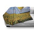 thumbnail image 2 of Hot Air Balloon Soft Flannel Fleece Throw Blanket, Photo of Sunflower Fields Clouds Sky Trees, Cozy Plush for Indoor and Outdoor Use, 50" x 70", Sky Blue Yellow, by Ambesonne, 2 of 5