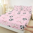 thumbnail image 3 of jejeloiu Ribbon Bow Knot Queen Sheet Sets,Football Sports Flat Sheet,Soccer Queen Fitted Sheet For Children,Breathable Bedroom Decoration,4 Pieces, 3 of 7