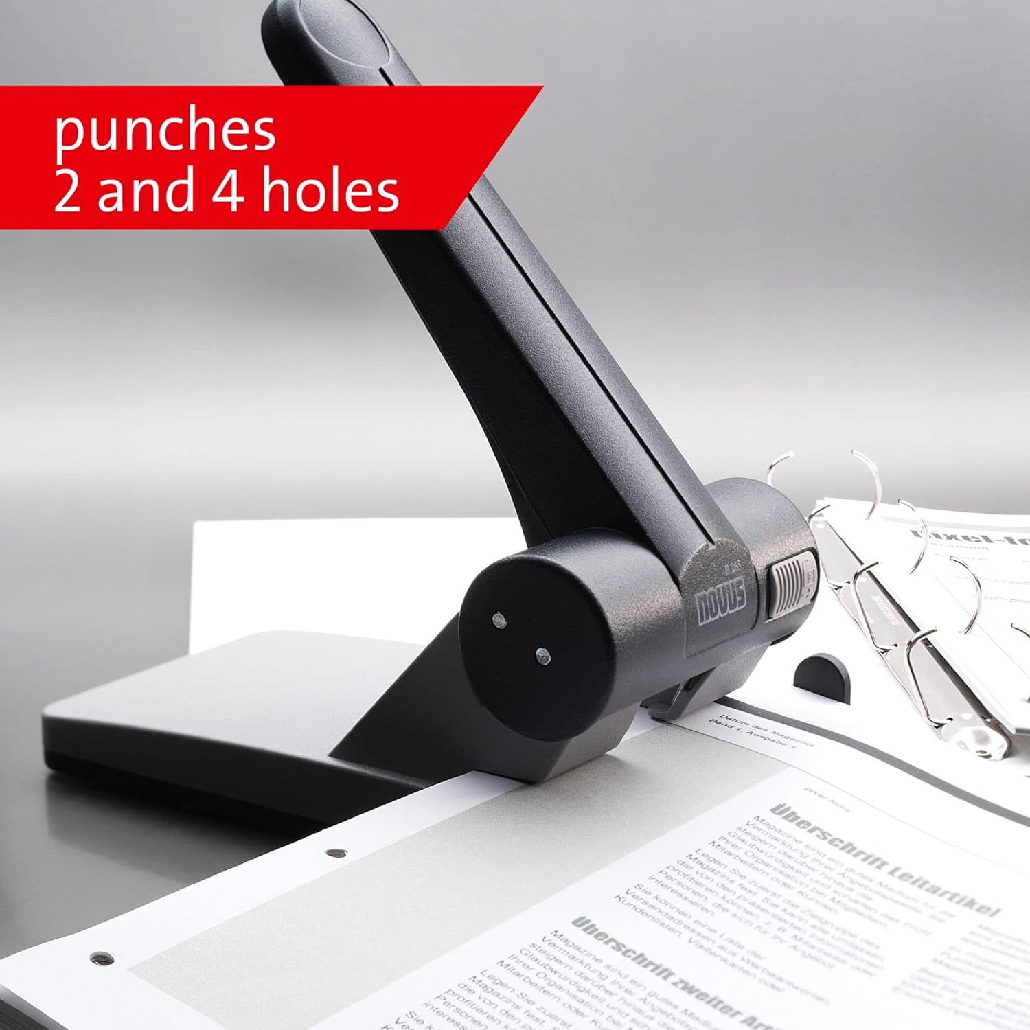 Novus B 265 65 Sheet Capacity Hole Punch with Lock Down Handle - Black/ Grey