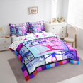 thumbnail image 3 of Homewish Gymnastics Girl 7pcs Bedding Comforter Set,Patchwork Geometric Grid Queen Bedding Sets,Pink Splashing Ink Queen Sheet Sets For Kids,Ultra Soft Home Decor Reversible, 3 of 8