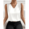 thumbnail image 2 of Kilaqueen Tank Tops for Women Satin V Neck Sleeveless Pleated Shirts Casual Solid Color Dressy Work Business Summer Shirts, 2 of 8
