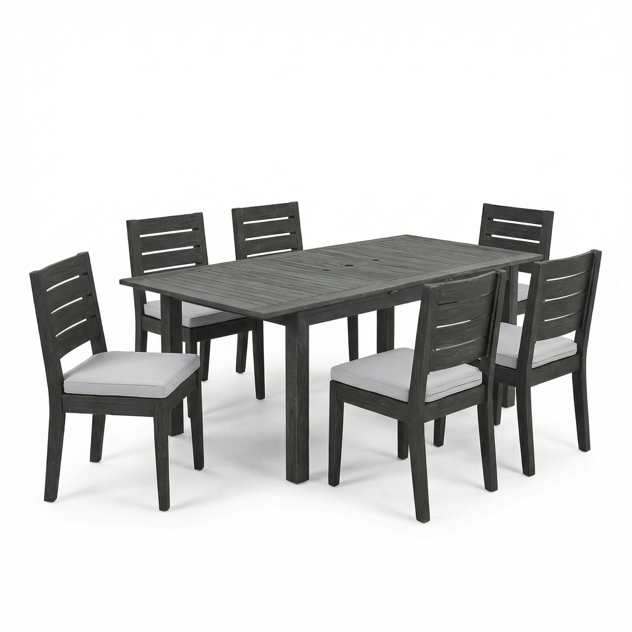 Christopher Knight Home 7-Piece Expandable Acacia Wood Outdoor Dining Set with Cushions, Dark Gray