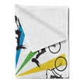 thumbnail image 2 of Feminine Soft Flannel Fleece Throw Blanket, Abstract Silhouette Girls on Bike Colorful Wheel Relax Exercising Enjoyment Theme, Cozy Plush for Indoor and Outdoor Use, 50" x 70", Blue Red, by Ambesonne, 2 of 5