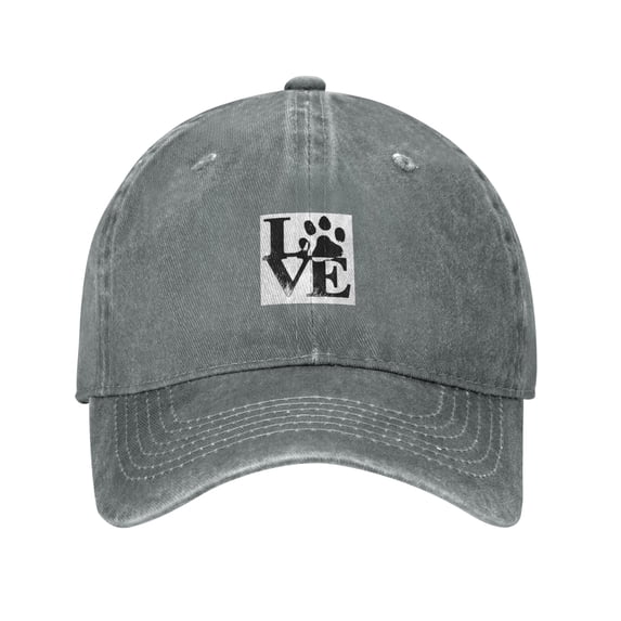 ZICANCN Love Pet Dogs Paw Adjustable Baseball Cap Women , Hats for Men Adult Washed Cotton Denim Baseball Caps Fashion Gray