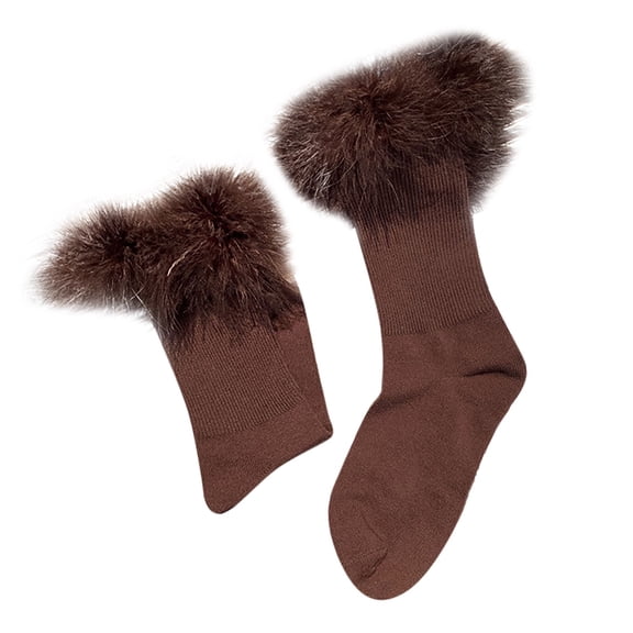 CUZIBR Cute Socks Fuzzy Lined Thick Wool Plush Trim Crew Socks Warm Winter Soft Thermal Cozy Boot Slipper Socks Comfy Dailywear,Brown,One Size