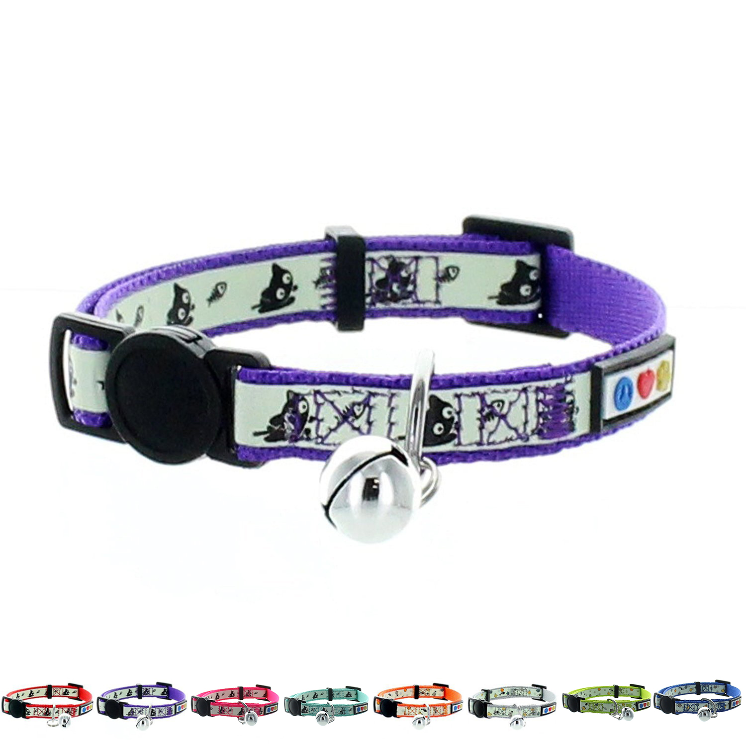 Pawtitas Glow In The Dark Cat Collar with Safety Buckle and Bell