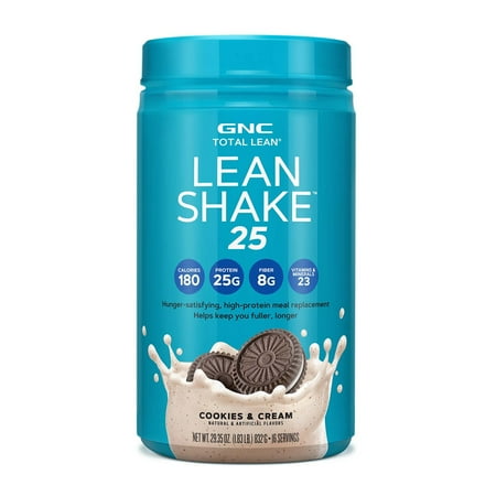 GNC Lean Shake 25 Meal Replacement Powder, Cookies and Cream, 25g Protein, High Fiber, Keto Friendly, Weight Management, 16 Servings
