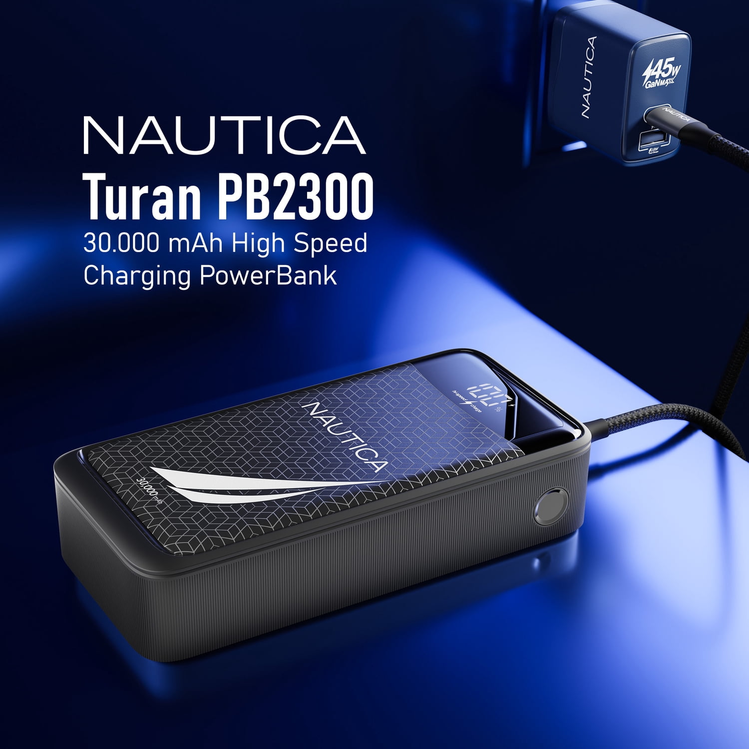 Nautica TURAN PB Dual-USB Hi-Speed Portable Power Pack with Digital Power Display, UCCPB1203, 30kmAh