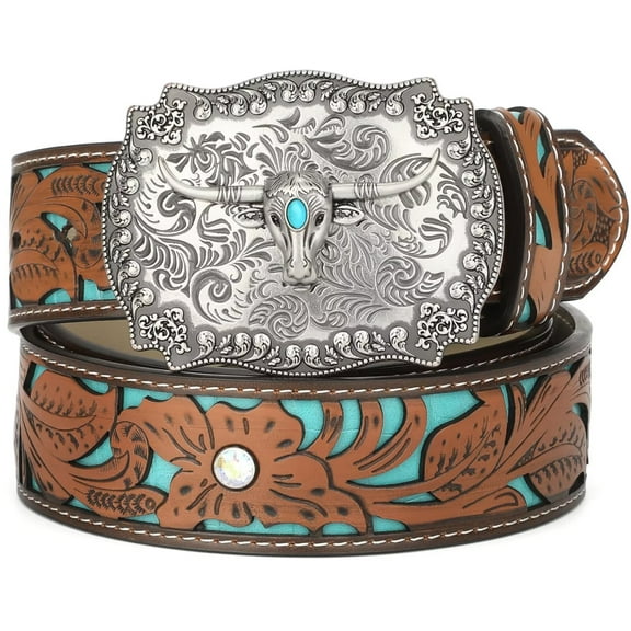 WHIPPY Western Genuine Leather Belt for Women Men Ladies Vintage Engraved Belt Cowboy Cowgirl Belt
