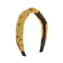Unique Bargains 1 Pc Grace Floral Pattern Wide Cross Knot Headbands for Women Yellow