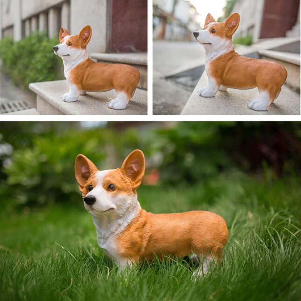 Nvzi Cute Corgi Dog Figurines,Resin Garden Patio Simulation Dog Statues Decor Outdoor Hand-Painted Ornaments Yard Art Lovely Sculptures Black 28x18x26cm(11x7x10inch)