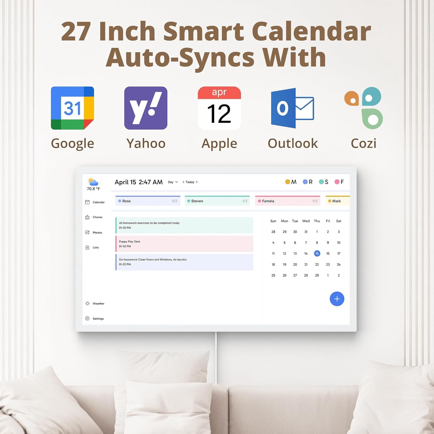 EKASN 27 Inch Digital Calendar Chore Chart, Electronic Calendar Smart Family Planner 1080P FHD Touchscreen Interactive Display Wall & Desk Mount Seamless Scheduling-White