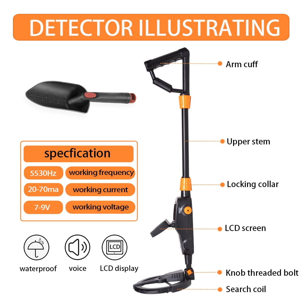 Metal Detector Lightweight Waterproof Treasure Hunter for Kids & Adults, Adjustable 30-42 inch, 6.5" Search Coil, Beach & Shallow Water Use