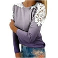 thumbnail image 2 of Plus Size Tops for Women Long Sleeve Lace Cutout Tee Shirts Crewneck Pullover Casual Slim Fitness Blouse Purple XXL, 2 of 5