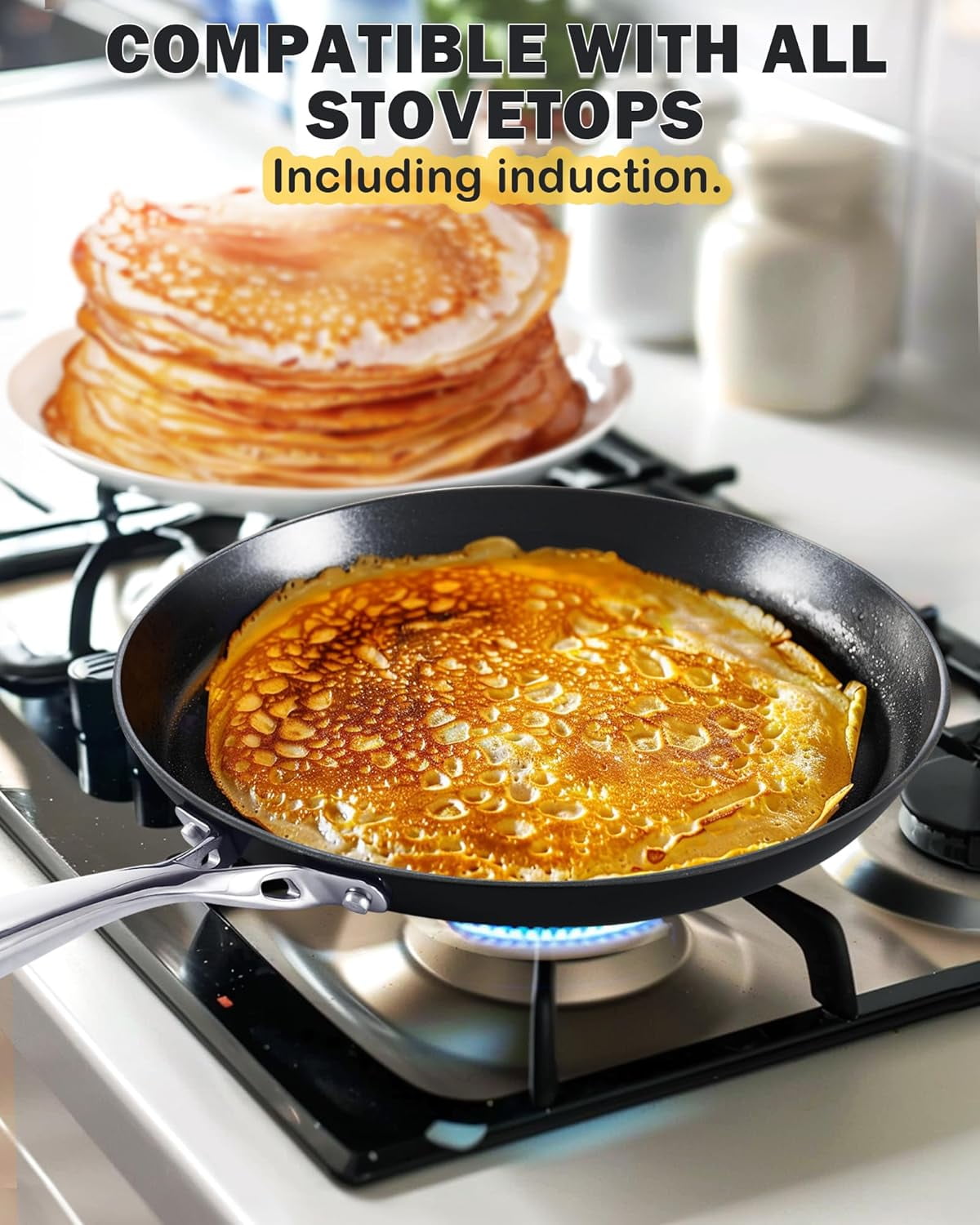Cooks Standard Classic 10.5 Inch Hard Anodized Nonstick Crepe Pan, Induction Compatible, Dishwasher Safe, Ideal for Pancakes, Tortillas & Dosa, Black