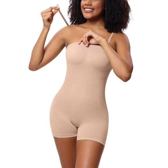 A AGROSTE Women's Seamless Removable Strapless Shapewear Rompers with Built-in Bra Butt Lifting Tummy Control Full Body Shapewear Bodysuit
