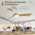 thumbnail image 5 of Sofucor 52 Inch Ceiling Fan with Light and Remote, Modern 3 Solid Wood Blades Ceiling Fan, 6 Speeds 5500CFM, Dimmable 3-Color LED with Memory, Timer & Quiet & Reversible DC Motor, ETL, Nature Wood, 5 of 12
