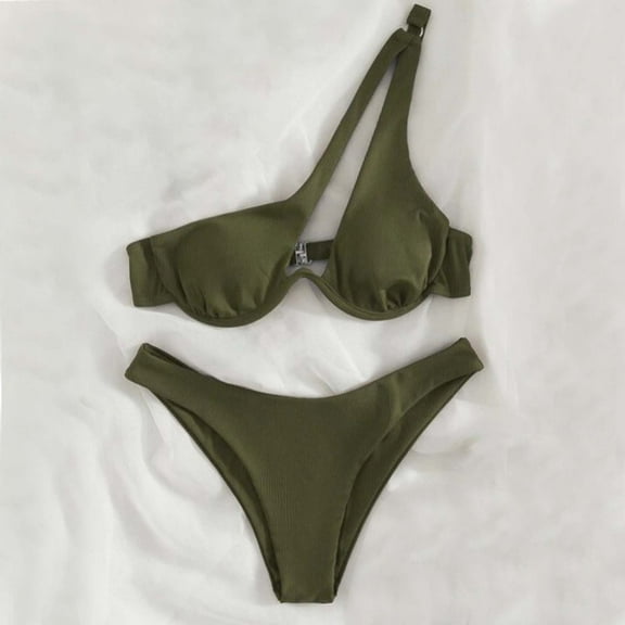 Hipattires Swimsuits for Women Beach Solid Bikini Sets Comfortable 2 Piece Swimwear Army Green Juniors Bathing Suits