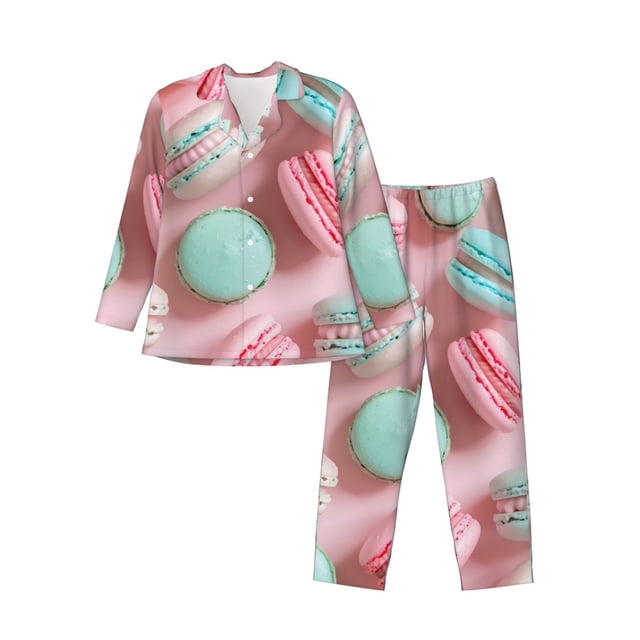 Balery Pastel Macarons Delight Pijama para Hombre de Dos Piezas con Manga Larga, Conjunto de Dormir y Descanso Suave con Bolsillos-Medium