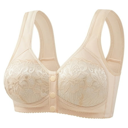 Bras for Women Full Coverage Button Closure Wirefree Lift & Support Classic Bras Convertible Comfortable Lounge Bras for Women Beige 40