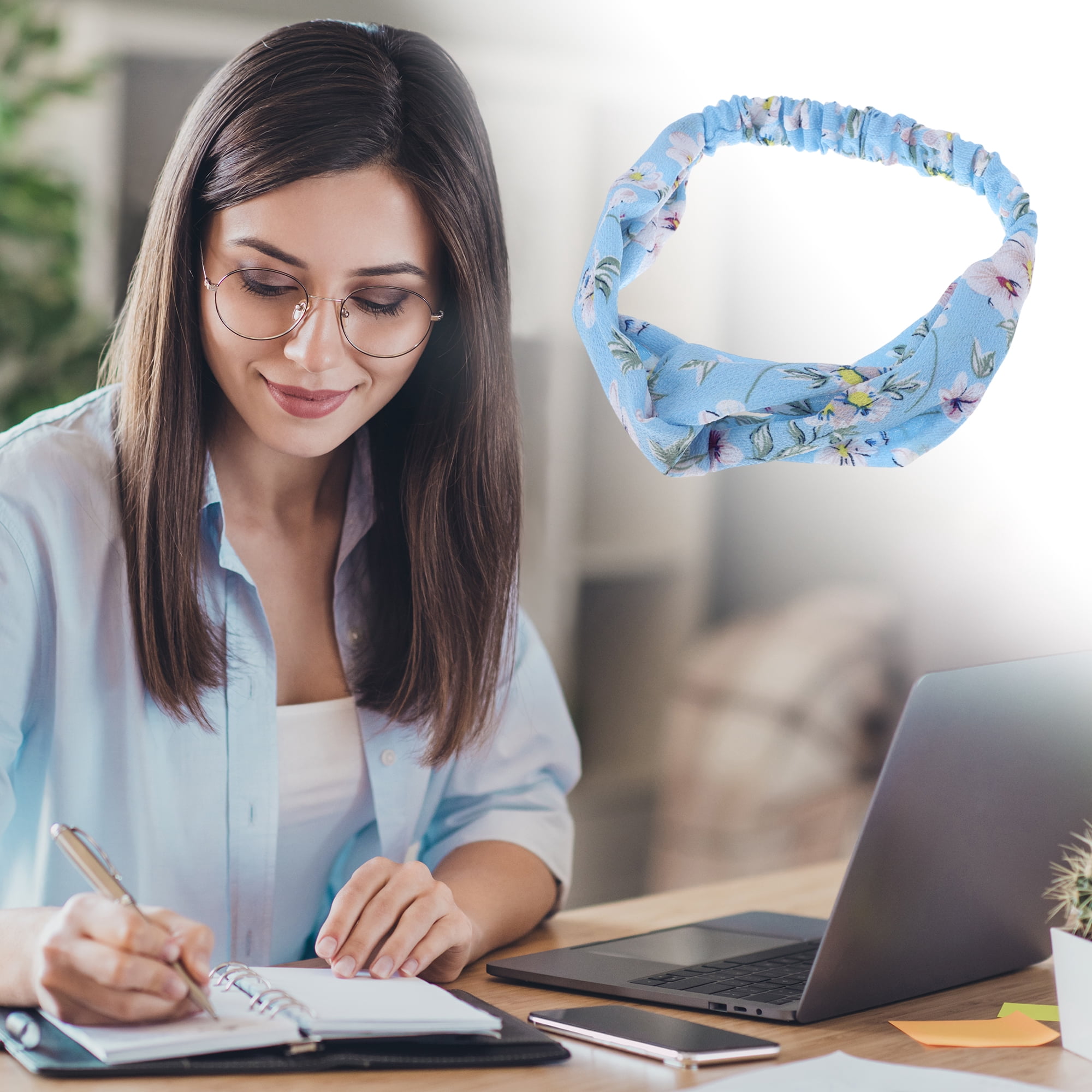 Unique Bargains Fashion Phalaenopsis Pattern Elastic Hairband 1 Pc Light Blue