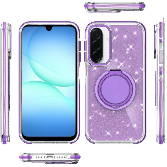 XPM for Samsung Galaxy S25 Fan Edition /Galaxy S25 FE Slim Bling Glitter Sparkly Shimmer Hybrid with Magnetic Ring and 360° Rotational Stand [Compatible with Magsafe] Phone Case Cover (Purple)