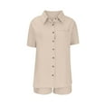 thumbnail image 6 of Xdegoge Linen Sets for Women 2 Piece Short Sleeve Button Up Collared Shirts Drawstring Wide Leg Shorts Sets Casual Vacation Beach Outfits Matching Lounge Travel Clothes Saved Items of The Week, 6 of 7
