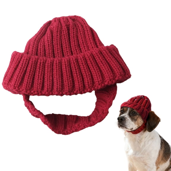 Cute Knit Pet Beanie with Ear Flaps - Festive Winter Hat for Small Dogs & Cats (Perfect Gift),Maroon,M