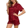 thumbnail image 5 of Baqcunre Silk Satin Pajamas Suit Womens Solid Loose Lingerie Nightgown Set Button short Sleeve Shirts Trousers Red XL, 5 of 5