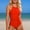 Red, variant on Solid Color One Piece Swimsuit for Women Padded Open Back Conservative Slim Fit Bathing Suit Red M