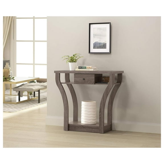 Weathered Grey Finish Curved Console Sofa Entry Hall Table with Shelf/Drawer