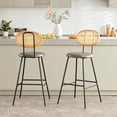 thumbnail image 1 of Jaxsen Faux Leather Indoor Kitchen Dining Chairs Set of 2 with Rattan Backrest Modern Industrial Upholstered Chairs mid Century Metal Dining Chair Suitable for Dining Room Wine Bar Whiskey Brown,18", 1 of 8