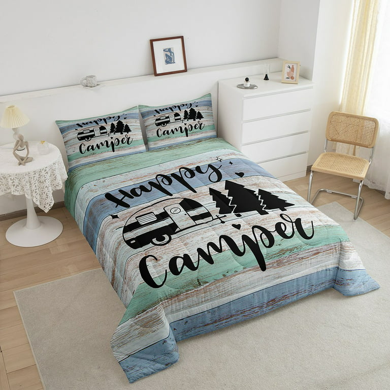 Camper Queen Bedding Set,Happy Camping Comforter Set Microfiber RV