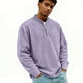 thumbnail image 2 of Men's Corduroy Sweatshirts Quarter-Zipper Casual Polo Shirts Stand Collar Long Sleeve Ribbed Golf Shirts Light Purple 4XL, 2 of 4