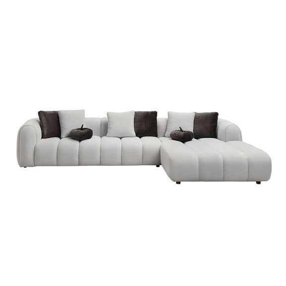 ACME Manilla Fabric Upholstered Sectional Sofa with 8 Pillows in Ivory White