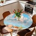 thumbnail image 2 of Ocean Shell Elastic Fitted Round Table Cover Beach Theme Starfish Conch Waterproof Outdoor Tablecloth for Holiday Party, Picnic, Patio & Dining Fits Tables Up to 36"-44", 2 of 8