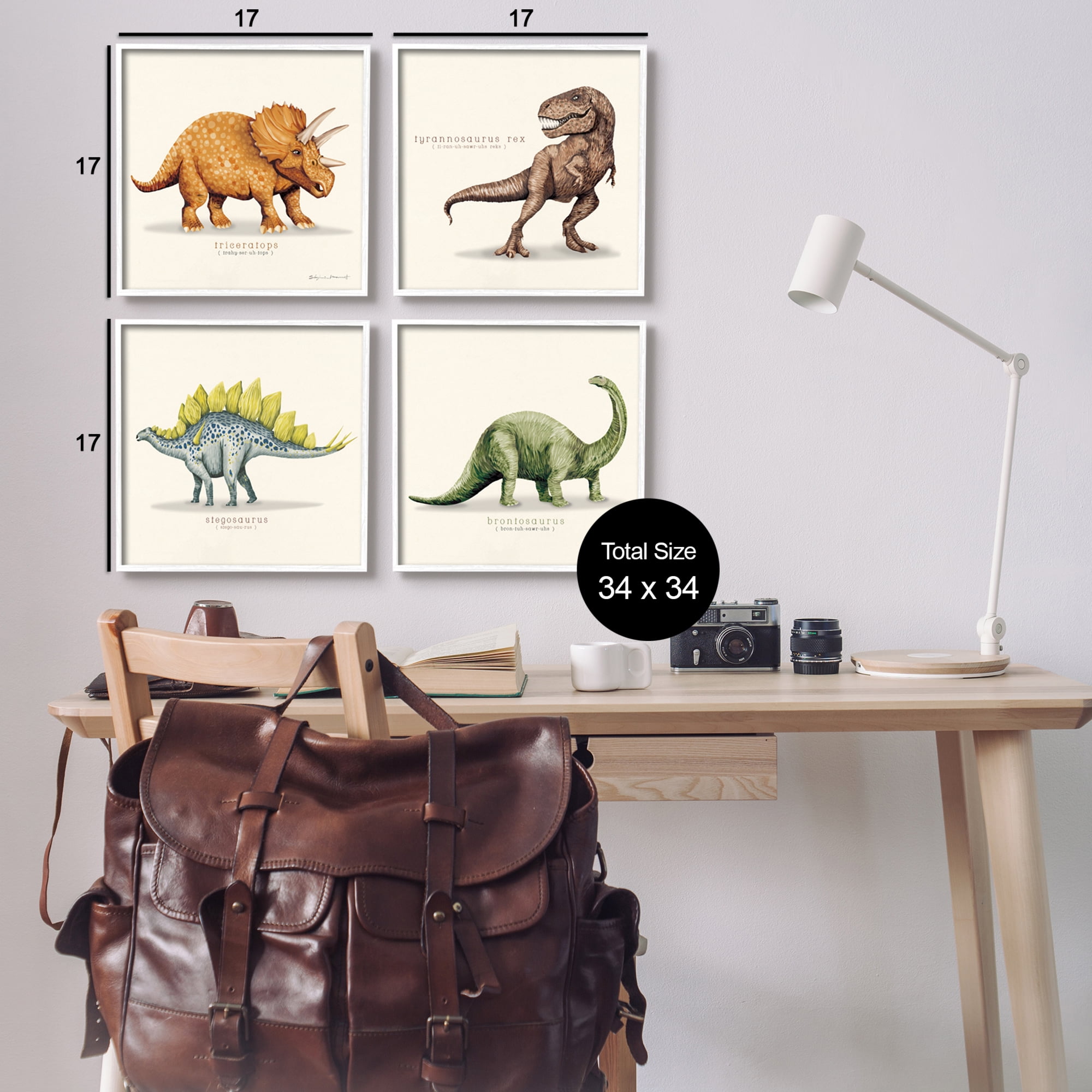 Stupell Educational Dinosaurs Scientific Species Animals & Insects Painting White Framed Art Print Wall Art, Set of 4