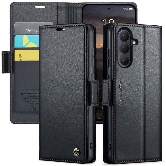 ELEHOLD Wallet Case for Samsung Galaxy S26, Premium Leather Case wih RFID Blocking Card Slots Kickstand Magnetic Clasp Shockproof Cover for Men Women, Black