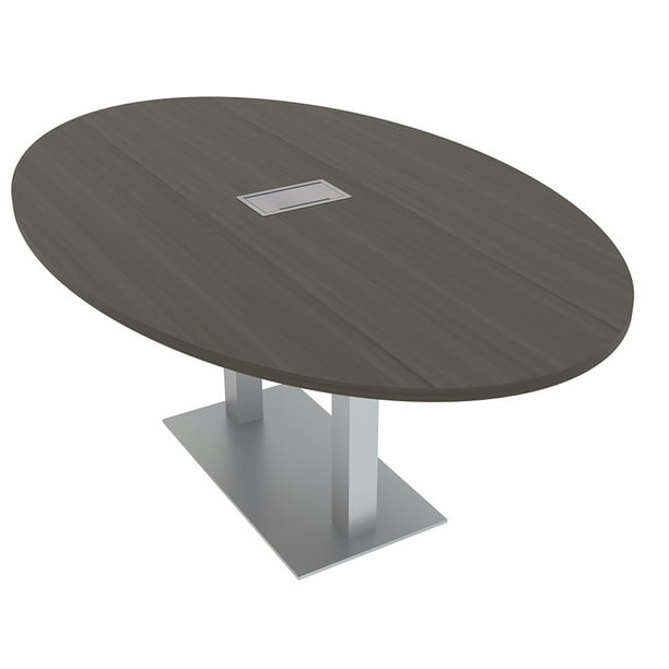7' Oval Conference Room Table With Square Metal Base Power And Data