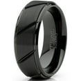 thumbnail image 2 of Metal Masters Mens Tungsten Ring Black Grooved Wedding Band Beveled Edges Comfort-fit 8mm, 2 of 5