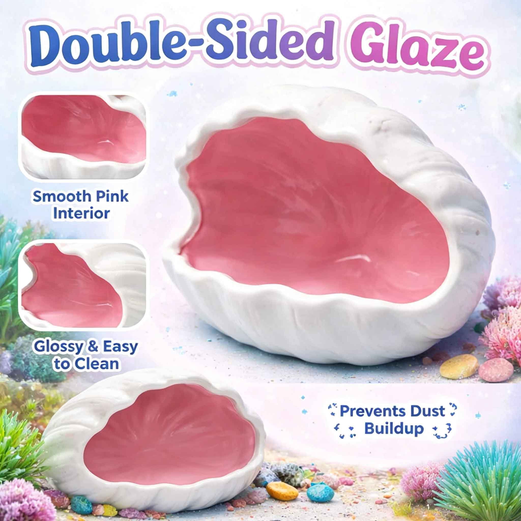 Extra Large Shell Shape Double Sided Glaze Axolotl Hide Ceramic Fish Tank Cave, Fish Tank Decor Shelter for Small Pet Frog Fish Betta