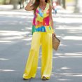 thumbnail image 2 of MNCEKFOD Pants Sets Women 2 Piece Outfits Boho Casual Letter Printed Vest Sleeveless Top Loose Wide Leg Classic Fit Pants Suit Yellow S, 2 of 5