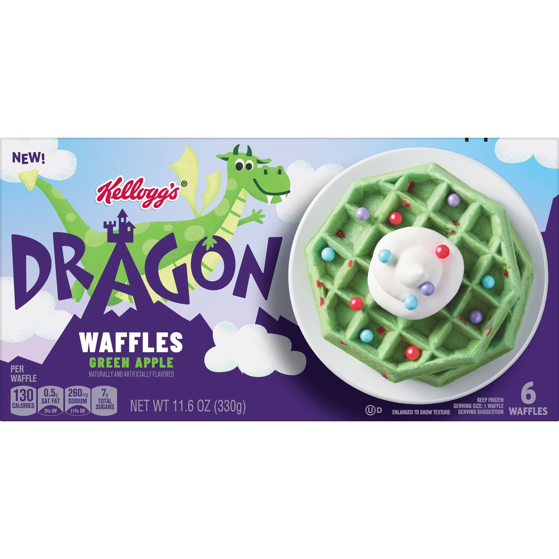 Kellogg's Dragon Green Apple Frozen Waffles, 11.6 oz, 6 Count (Frozen)