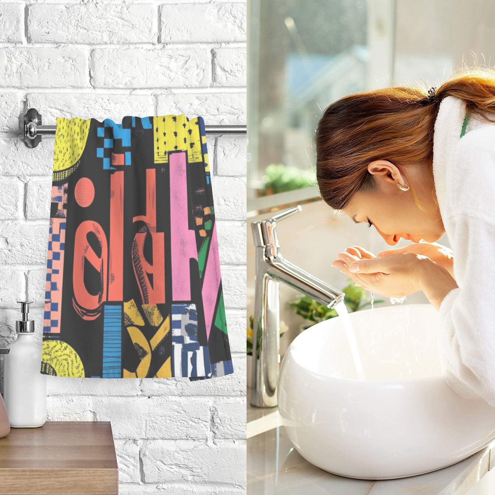 Letters Colorful Hand Towels Cotton Bath Towels Large Face Towels Absorbent for Bathroom 2 Packs